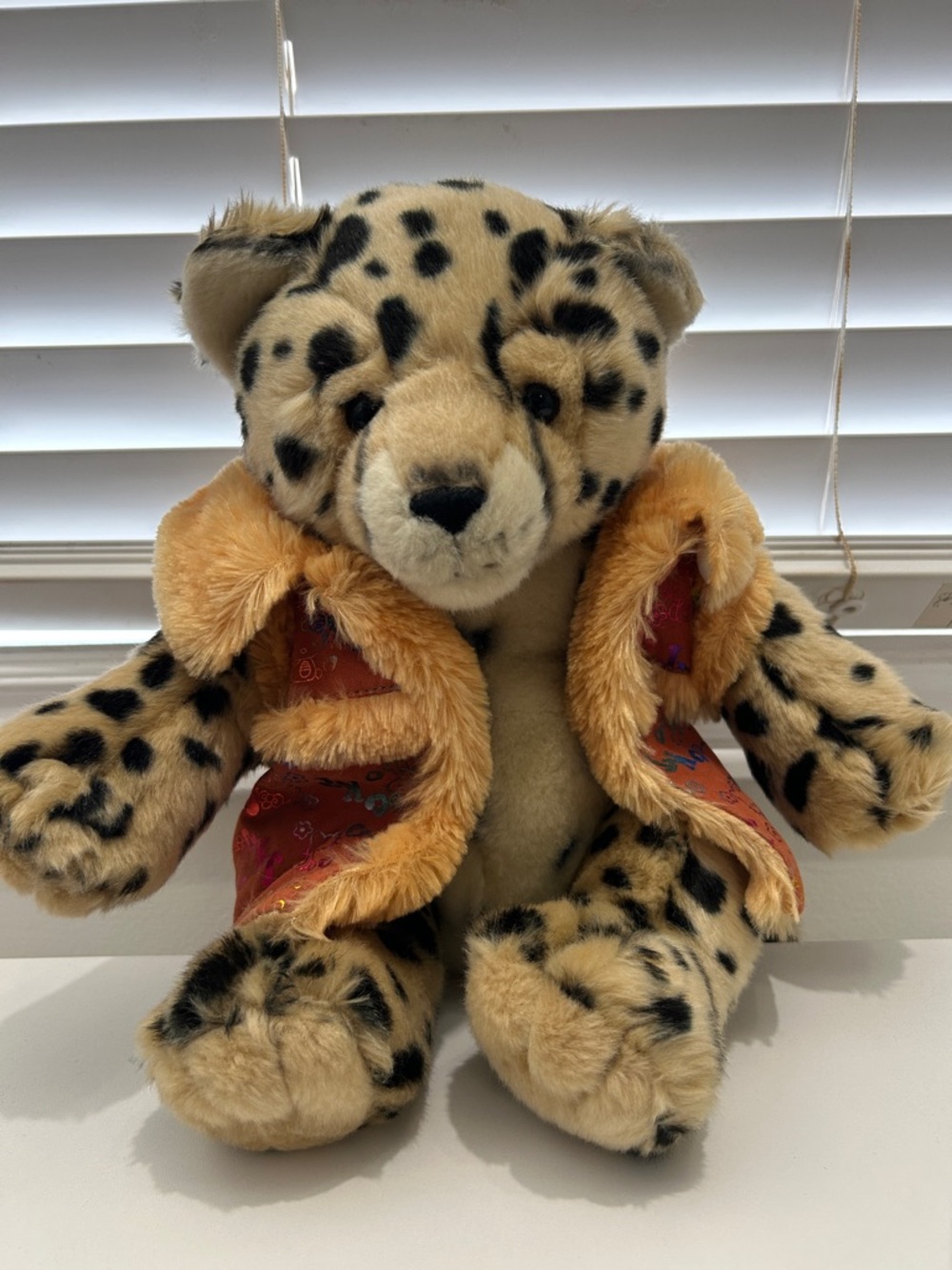 Build-A-Bear Leopard Plush in Tan with Black Spots and Orange Vest by